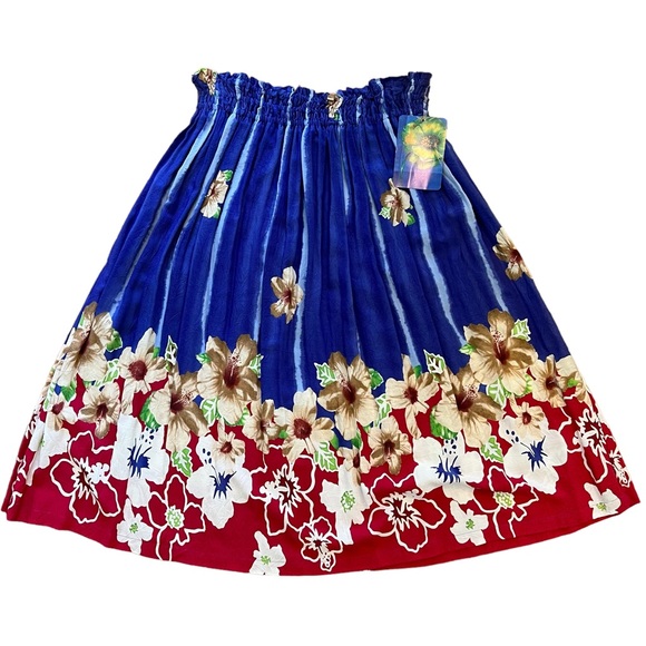 NWT Jams Word Floral Red Blue Gathered skirt, Size Large - Picture 1 of 5